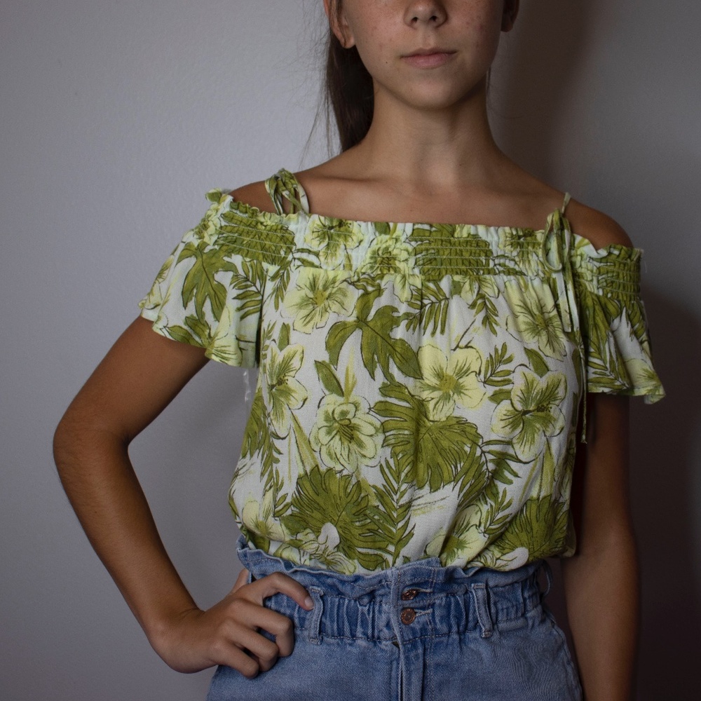 Green Floral Off Shoulder Top